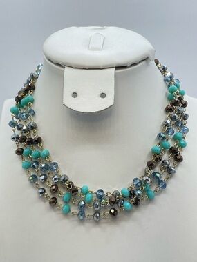 56” Multicolor Faceted Glass Beaded Necklace Gold Tone Long Layering Chain